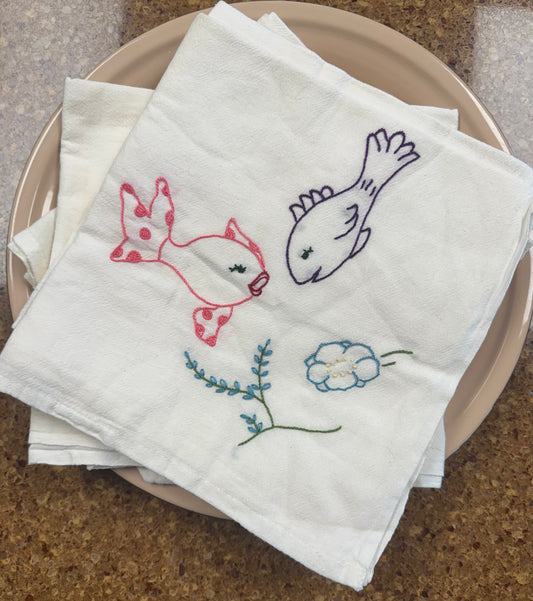 Vintage Fishies Large Cotton Flour Sack Tea Towel