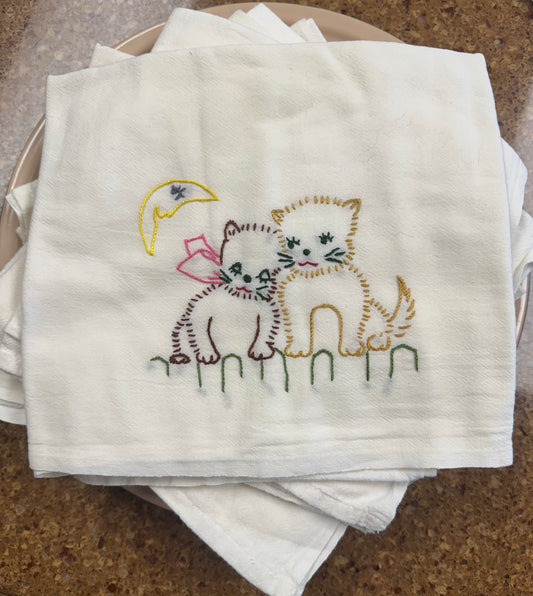 Vintage Kitties Large Cotton Flour Sack Tea Towel