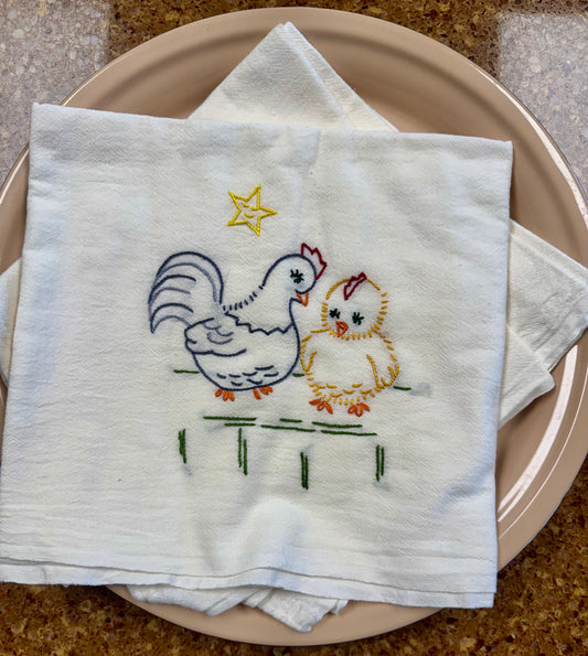 Vintage Chickies Large Cotton Flour Sack Tea Towel