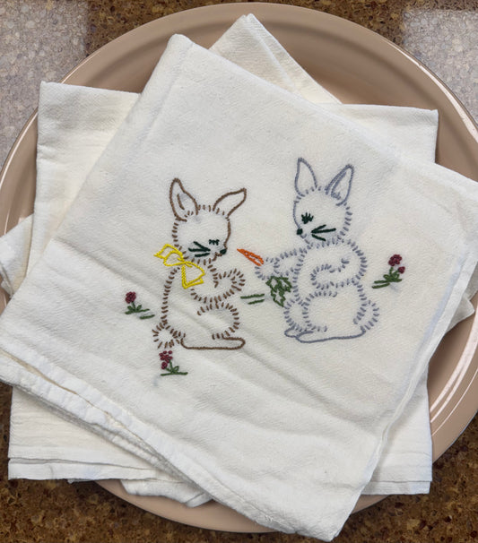 Vintage Bunnies Large Cotton Flour Sack Tea Towel