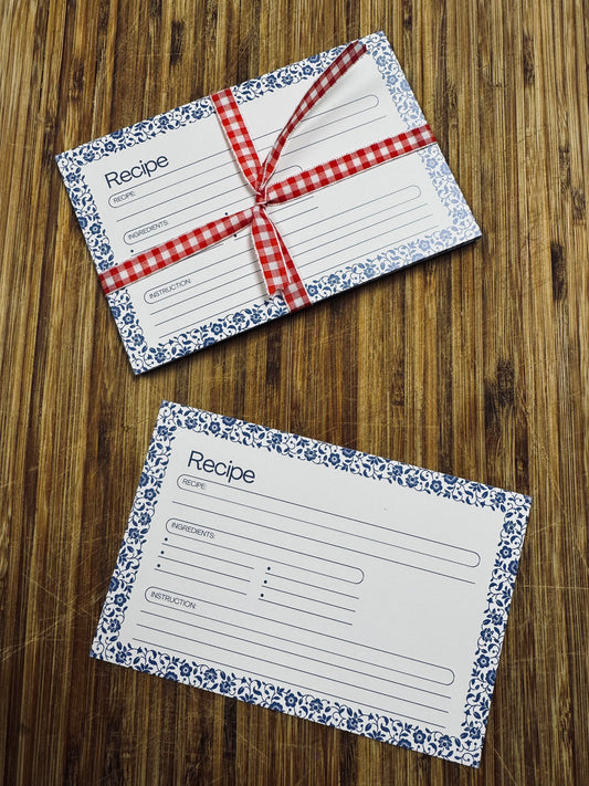 Blue Flower Border Recipe Cards-Set of 12