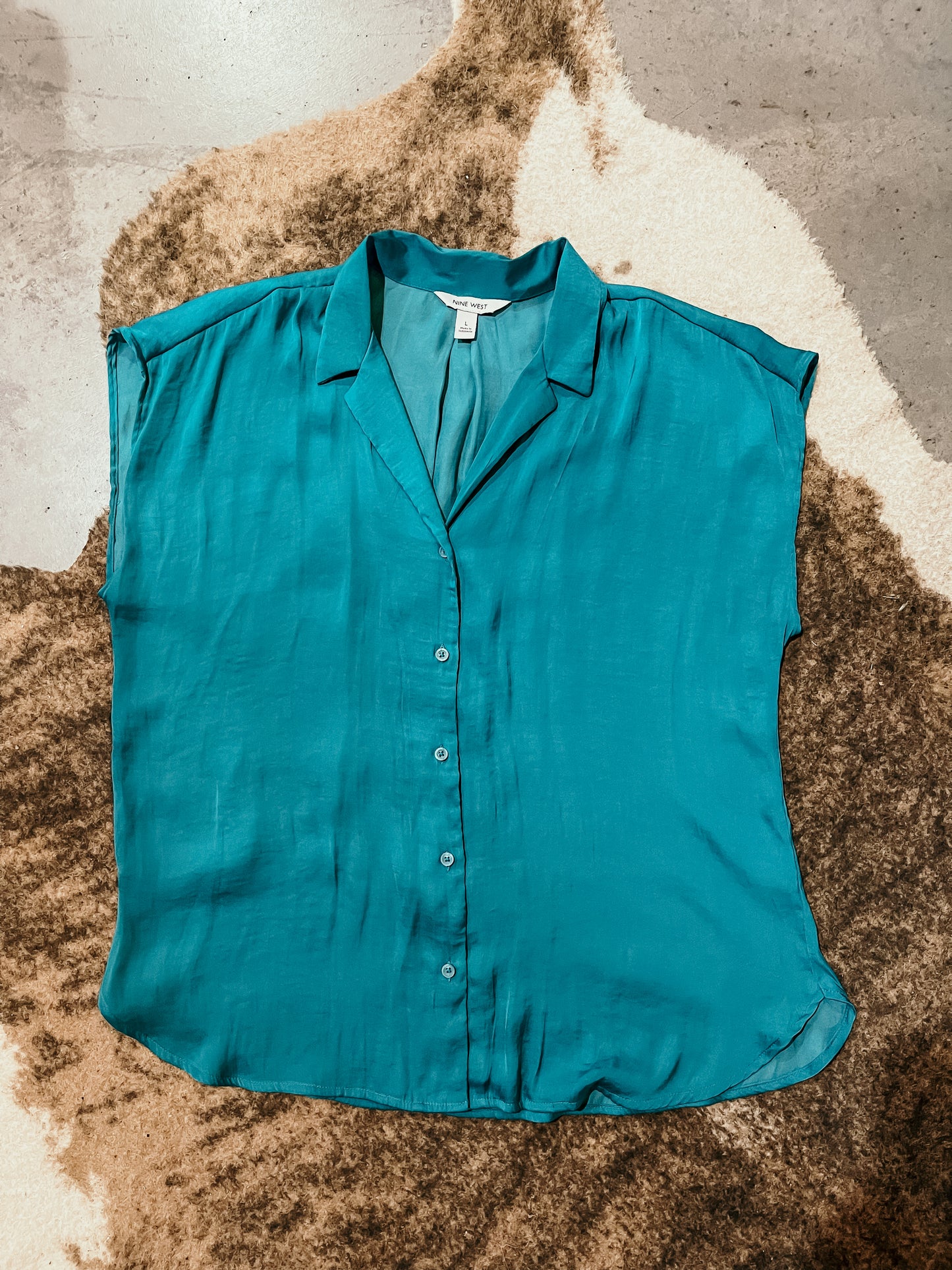 Teal Satin Button Up HP
