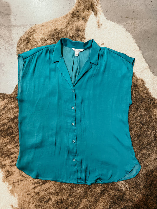 Teal Satin Button Up HP
