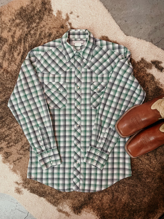 Green and Black Plaid Pearl Snap HP