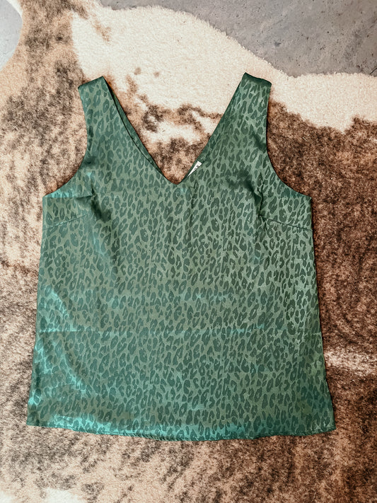 Green Animal Print Satin Tank HP
