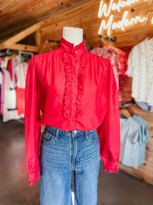 Red Ruffle Vintage Top HP