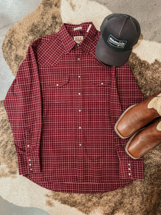 Maroon Plaid Pearl Snap HP