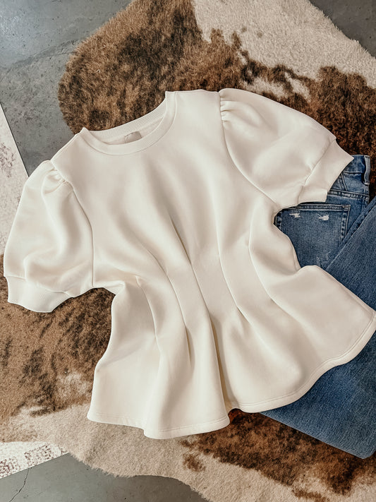 Cream Peplum Top LU