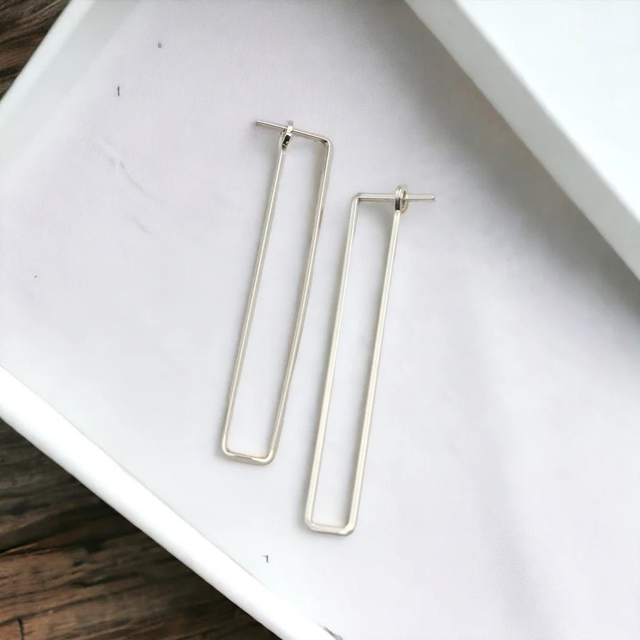 Minimalist Sterling Silver Rectangle Earrings LU