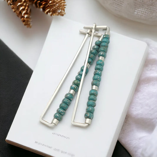 Sterling Silver and Turquoise Rectangle Earrings LU
