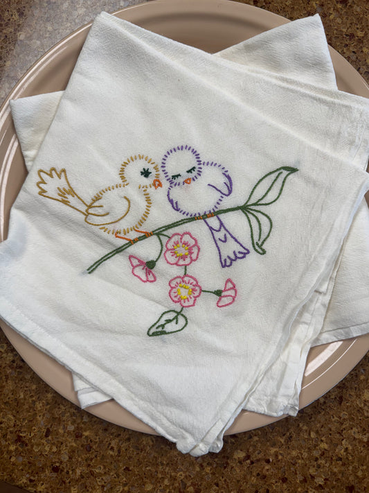 Vintage Birdies Large Cotton Flour Sack Tea Towel