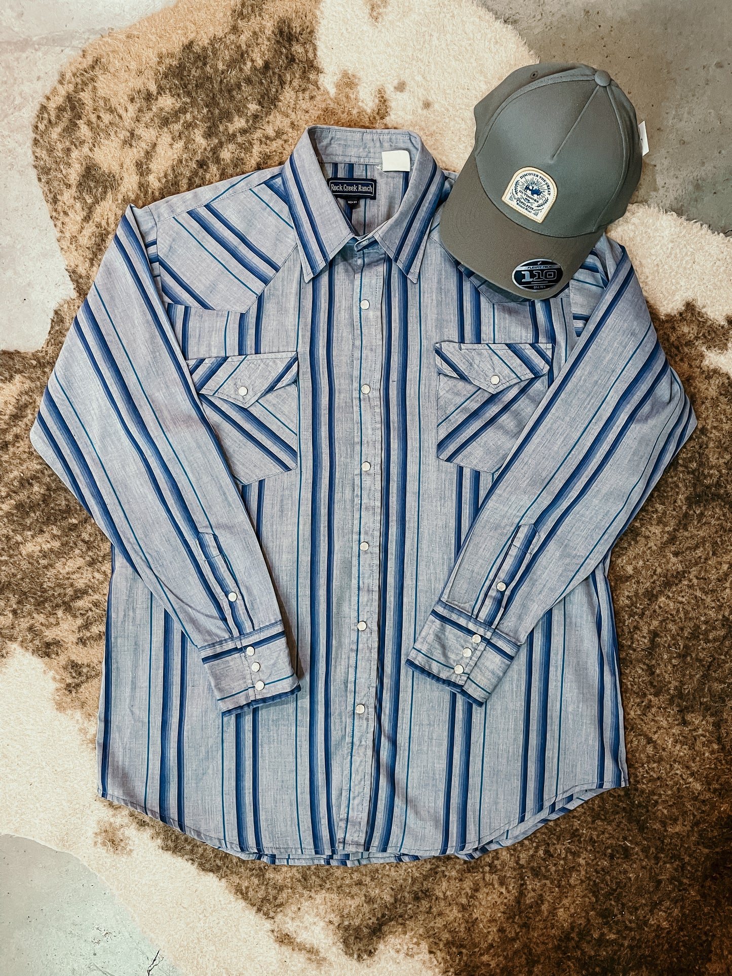 Blue Striped Pearl Snap HP