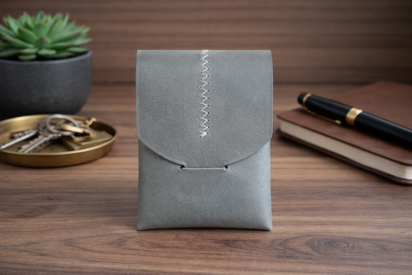 Leather Wallet Slim Handmade Card Holder for Men & Women: Gray