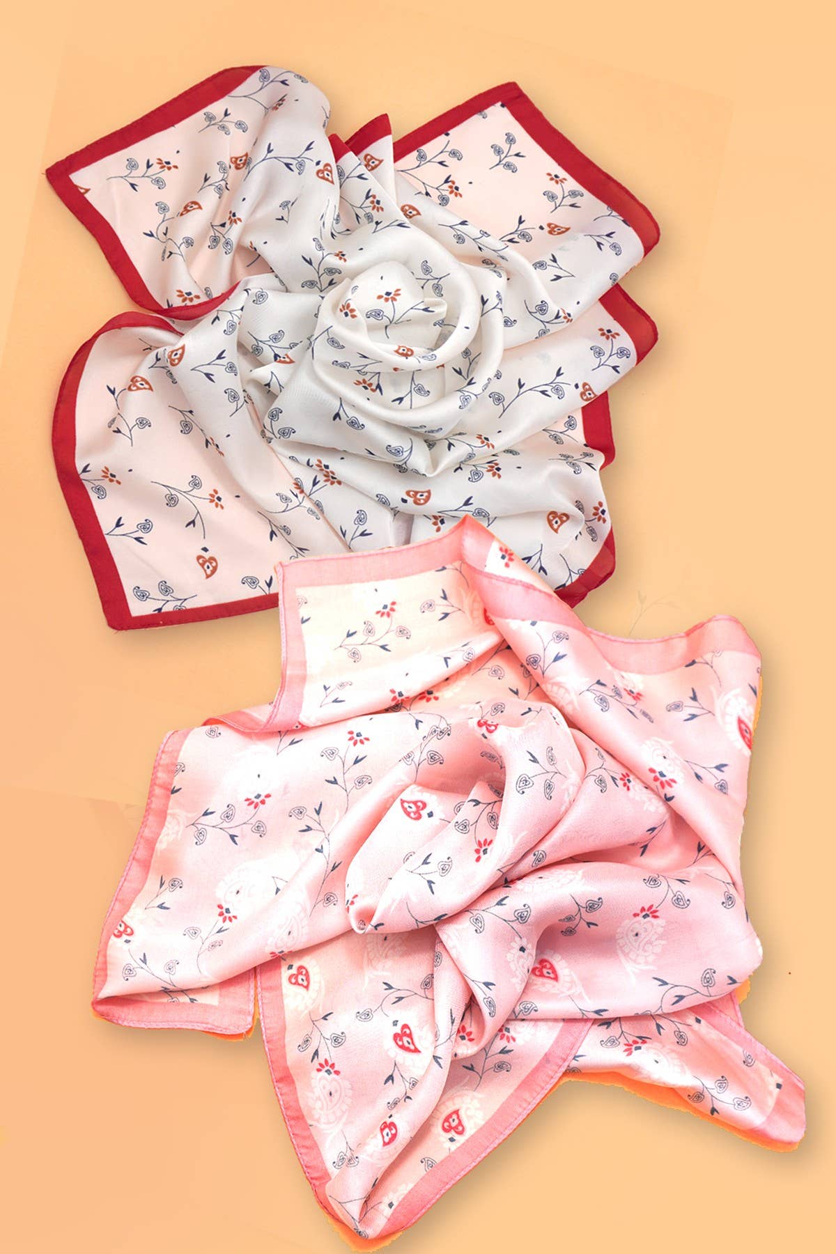 FLOWER PRINT SILKY FEELING BANDANA-PINK LU