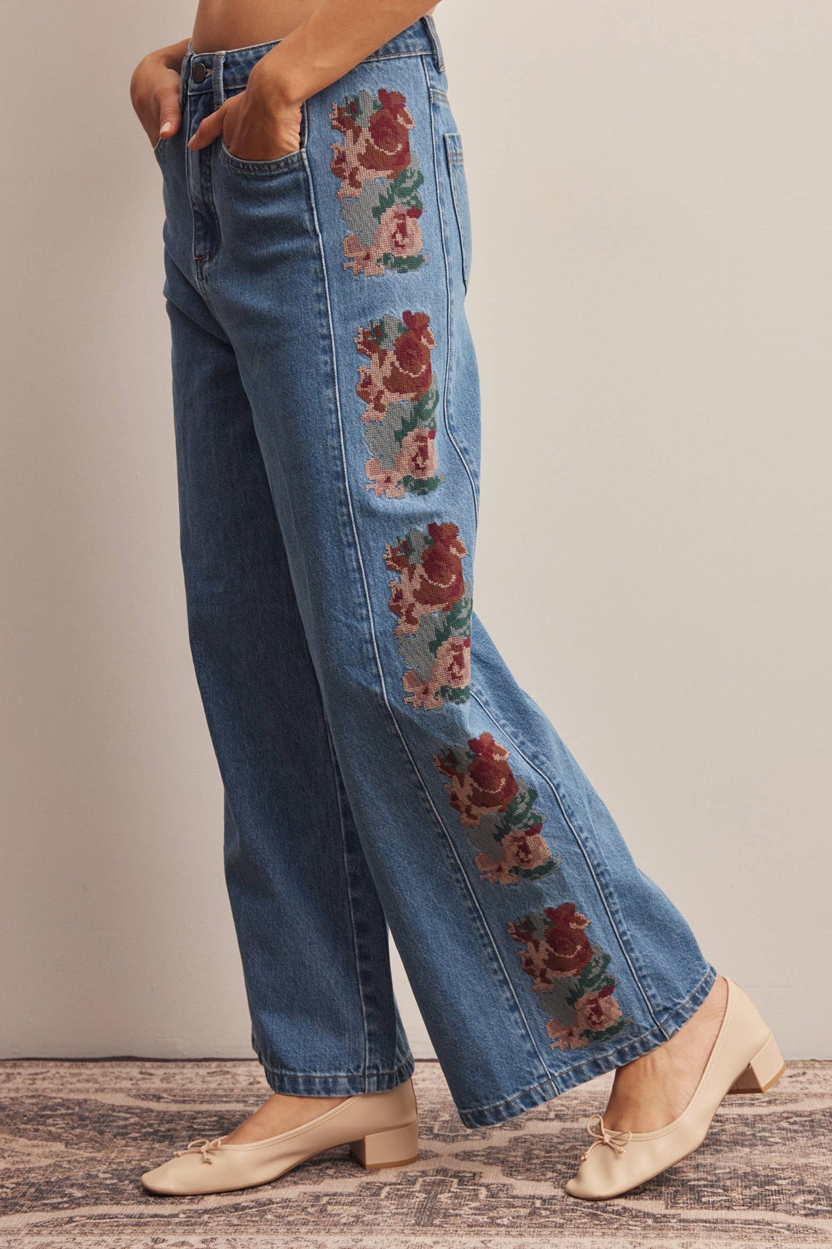 Floral Embroidered Wide Leg Jeans HP