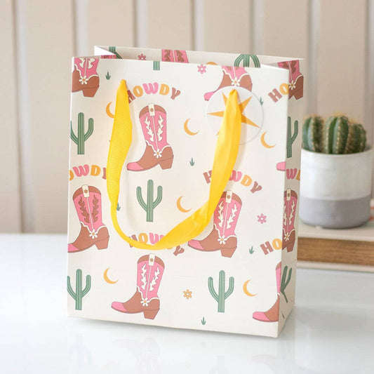 23cm Medium Cowboy Boot Print Gift Bag-LU