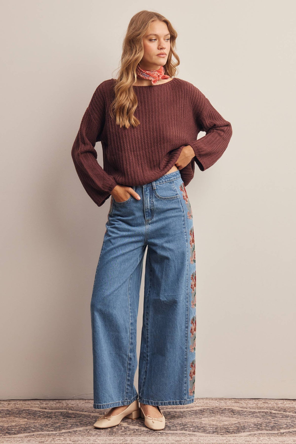 Floral Embroidered Wide Leg Jeans HP