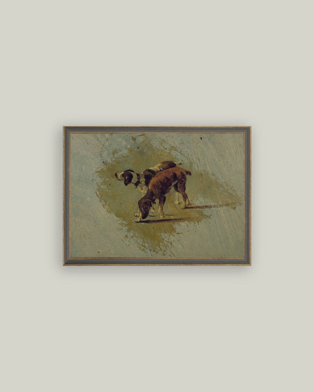 Two Dogs Framed Antique Art: 9x7