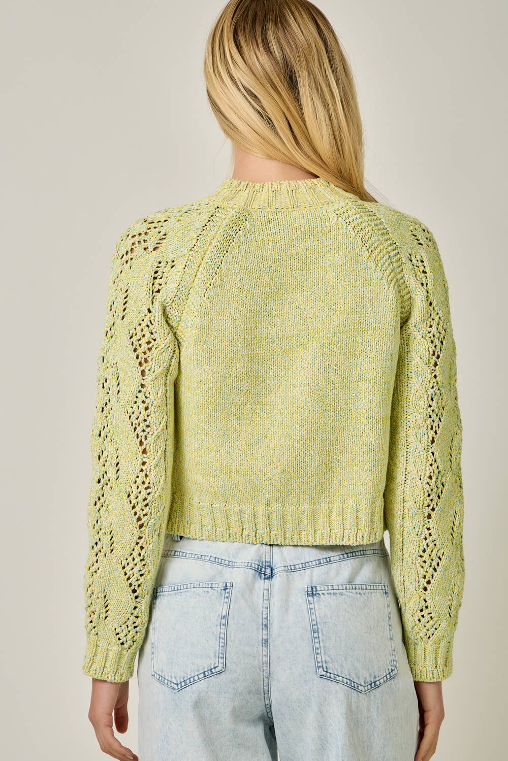 Multicolor Cable Knit Cardigan: Yellow HP