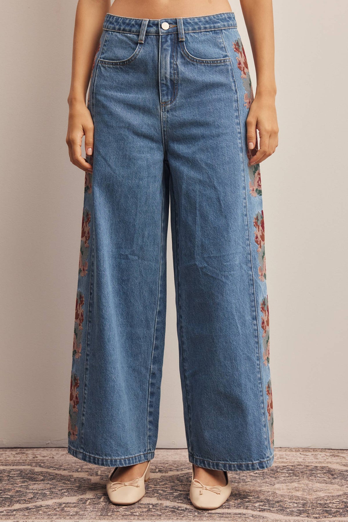 Floral Embroidered Wide Leg Jeans HP