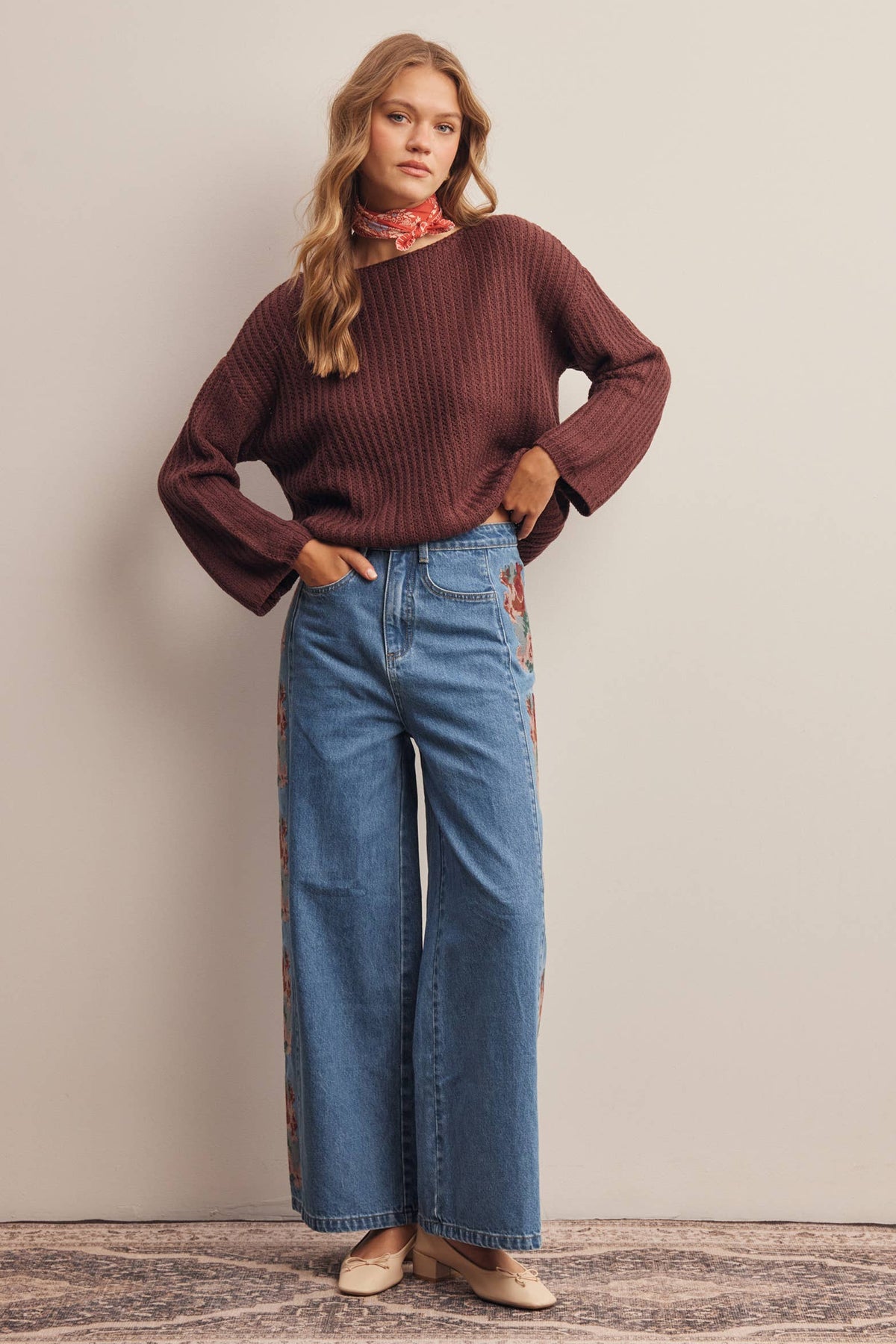 Floral Embroidered Wide Leg Jeans HP
