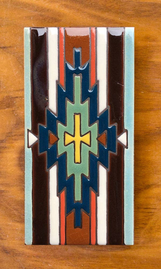 Hand Glazed Sarape Design Trivet: Blue / Cork