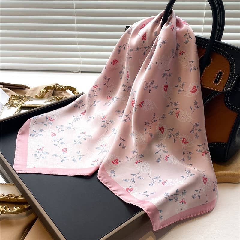 FLOWER PRINT SILKY FEELING BANDANA-PINK LU