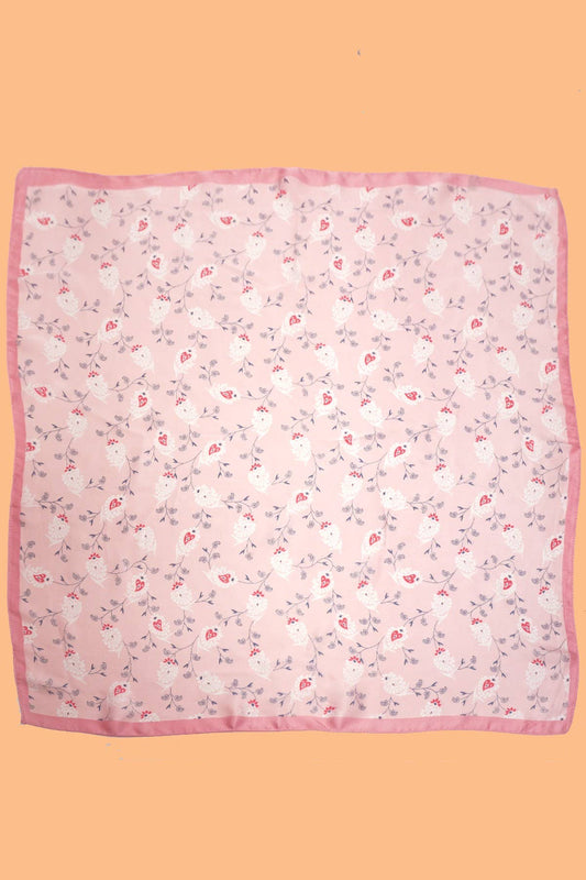 FLOWER PRINT SILKY FEELING BANDANA-PINK LU
