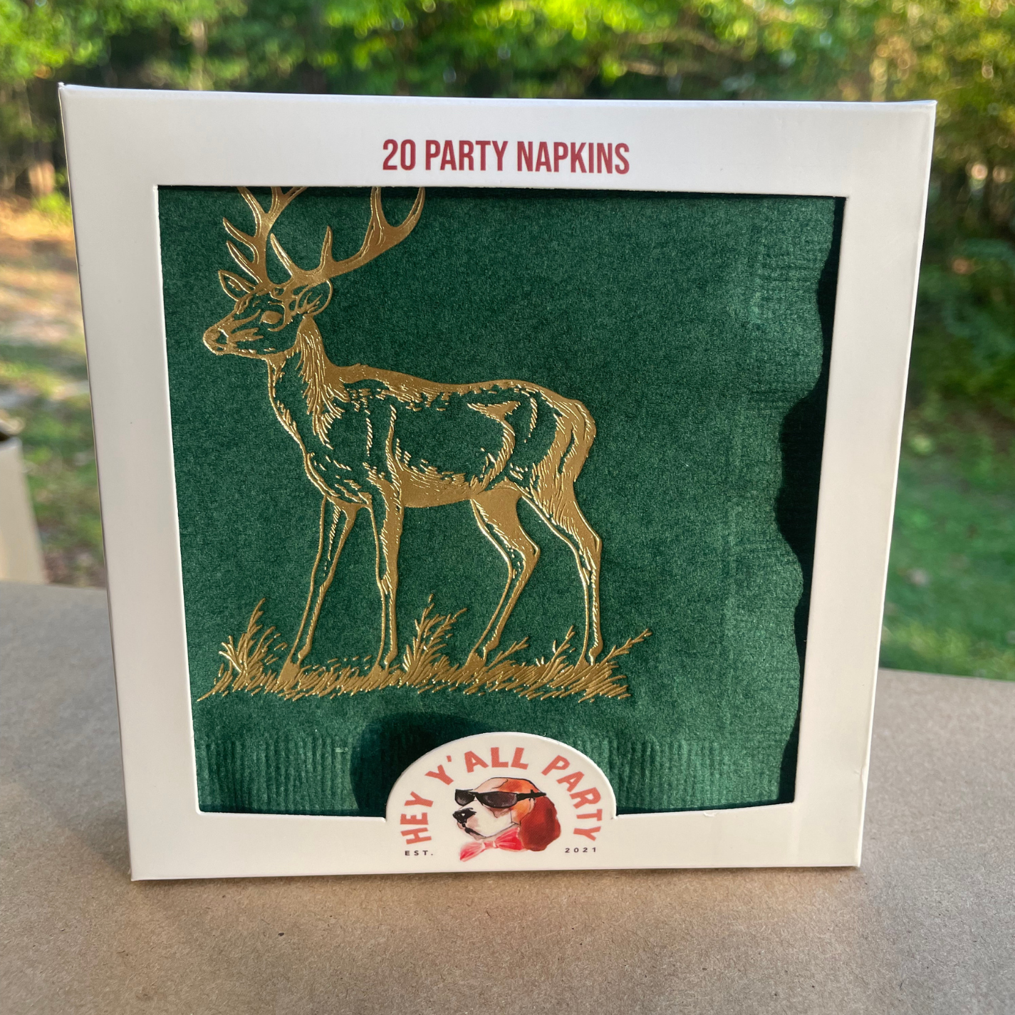 Deer Gold Foil on Hunter Green Party Napkins