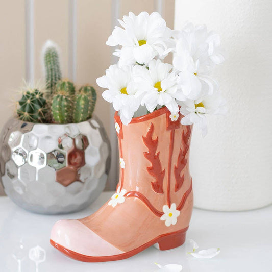 Pink Cowboy Boot Flower Vase-LU