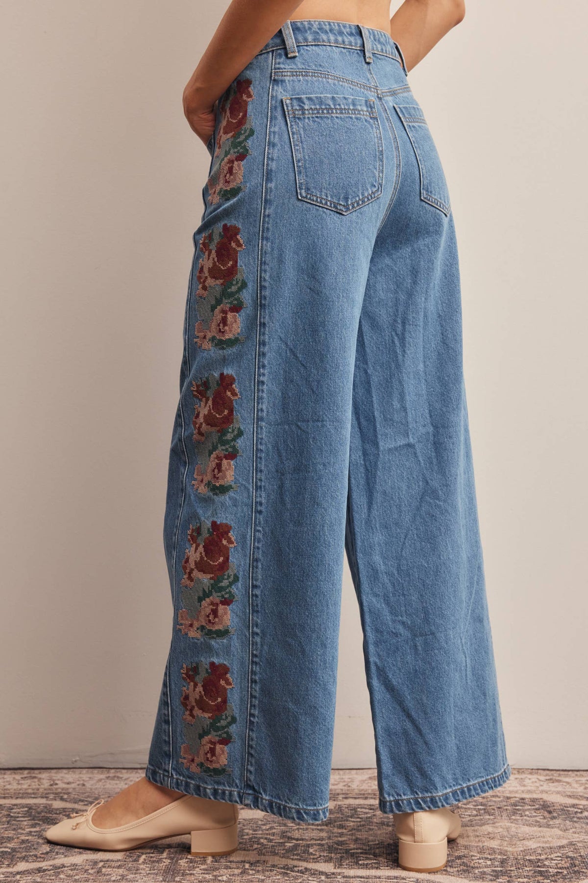 Floral Embroidered Wide Leg Jeans HP