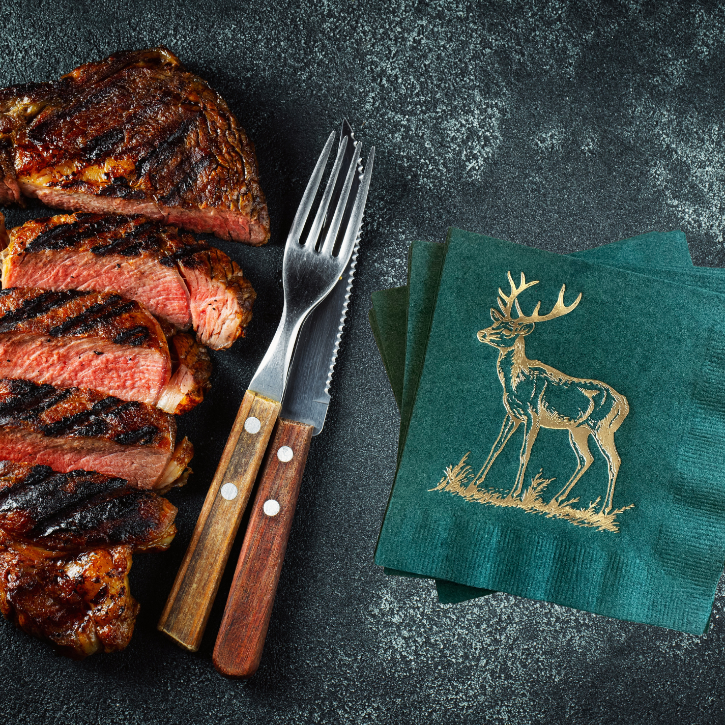 Deer Gold Foil on Hunter Green Party Napkins
