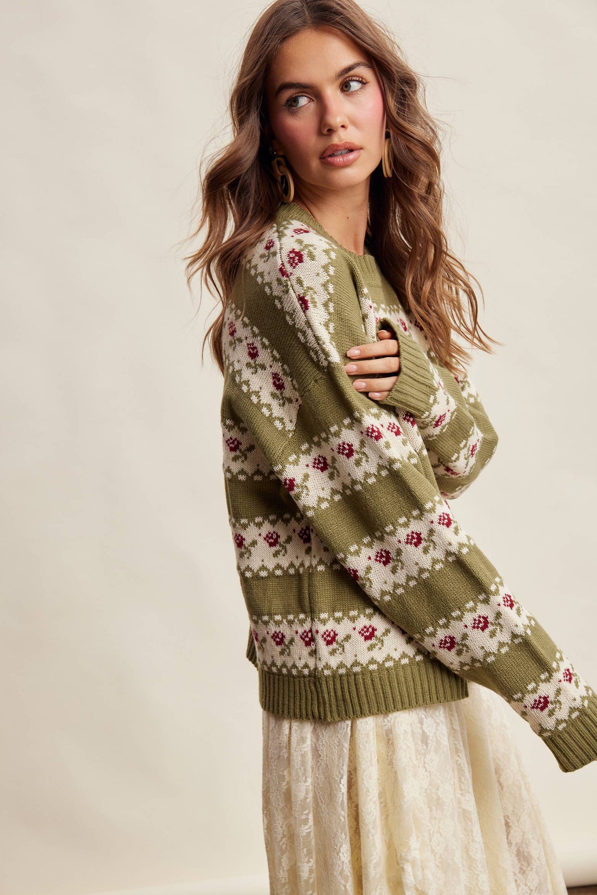 Floral Fair Isle Knit Sweater/Ruby