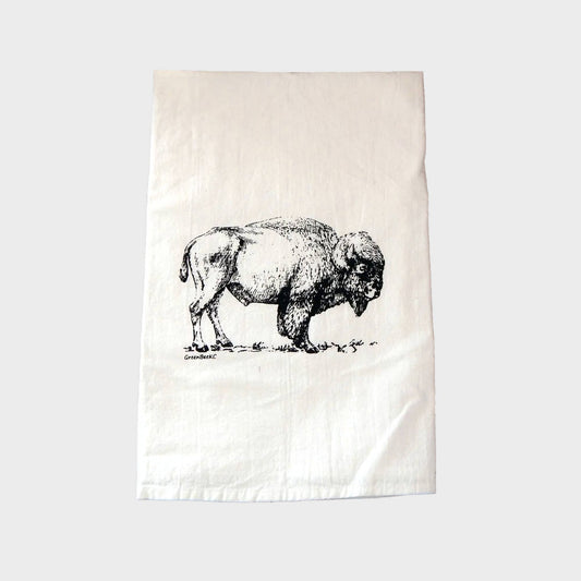 Bison Buffalo Towel | Tea Towels | Flour Sack Kitchen Towels: Black LU