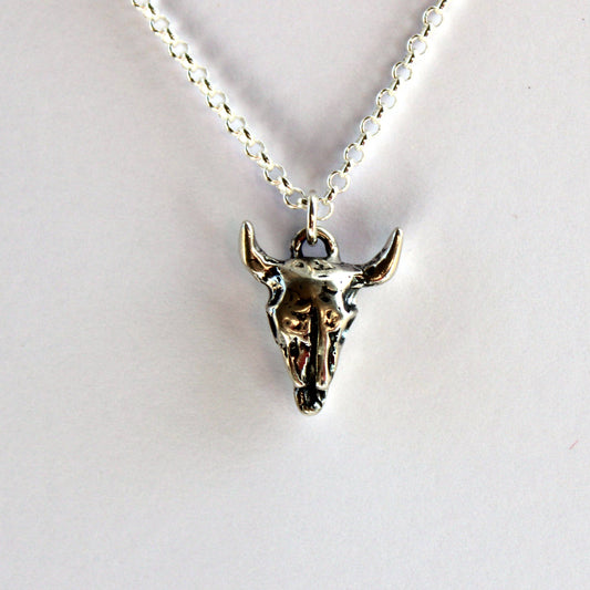 Bison Skull Sterling Silver Necklace LU