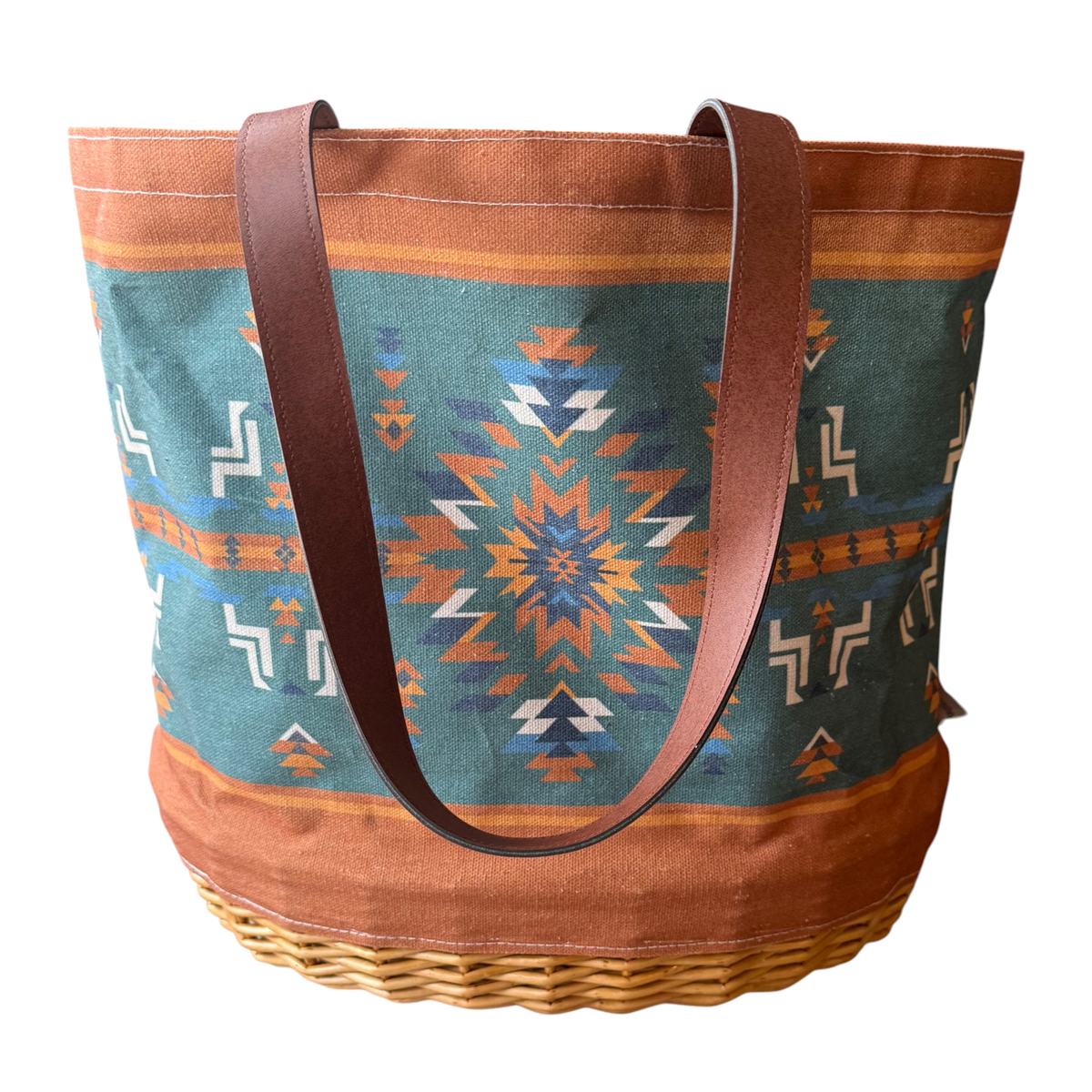 American Native™ Canvas  & Willow Basket Tote, Green