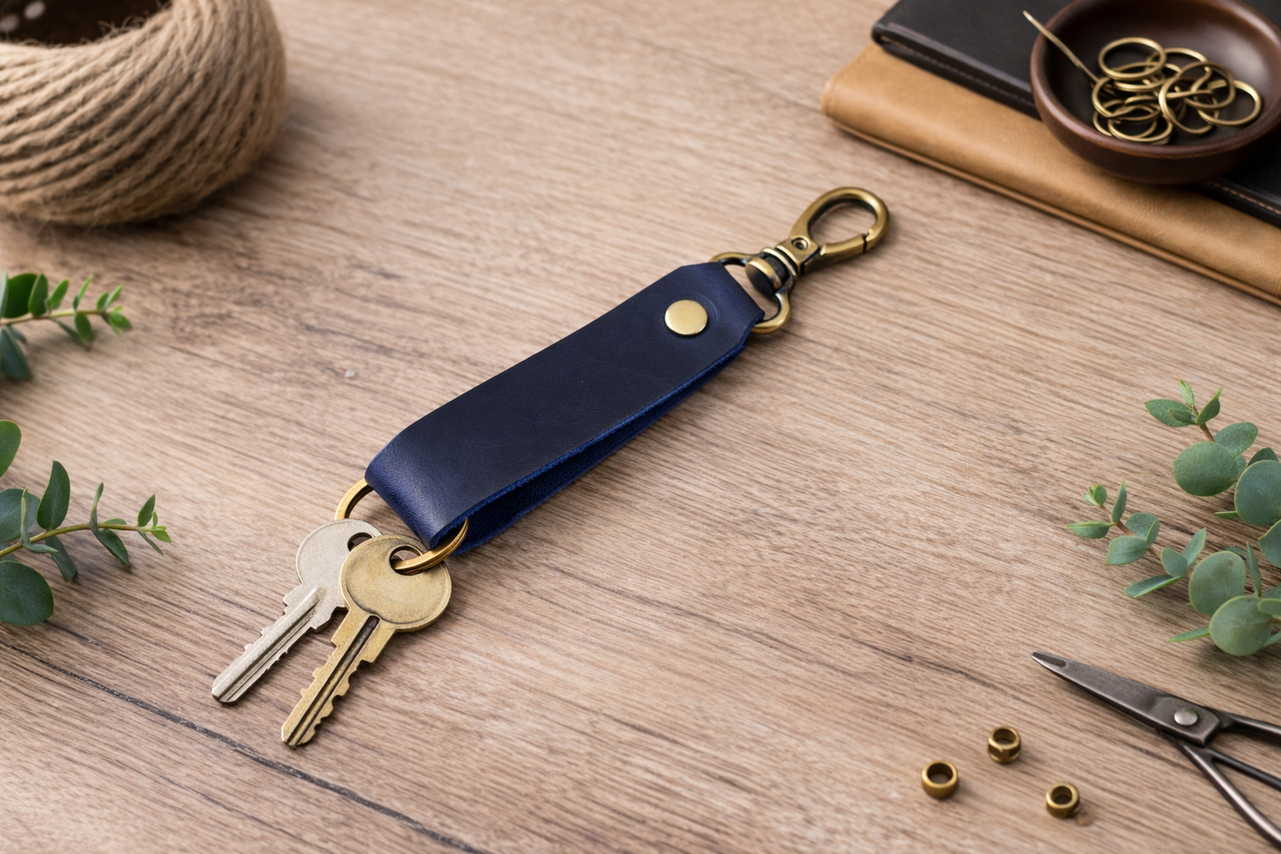 Genuine Leather Keychain, Keychain RIng, Handmade Key Tag: Green