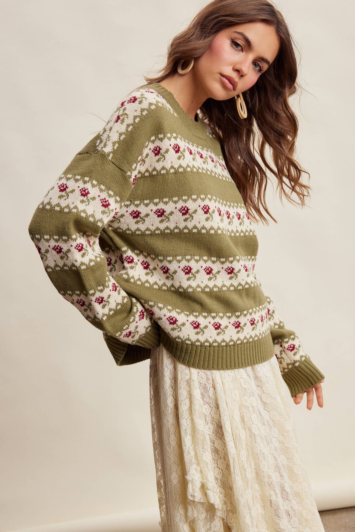 Floral Fair Isle Knit Sweater/Ruby