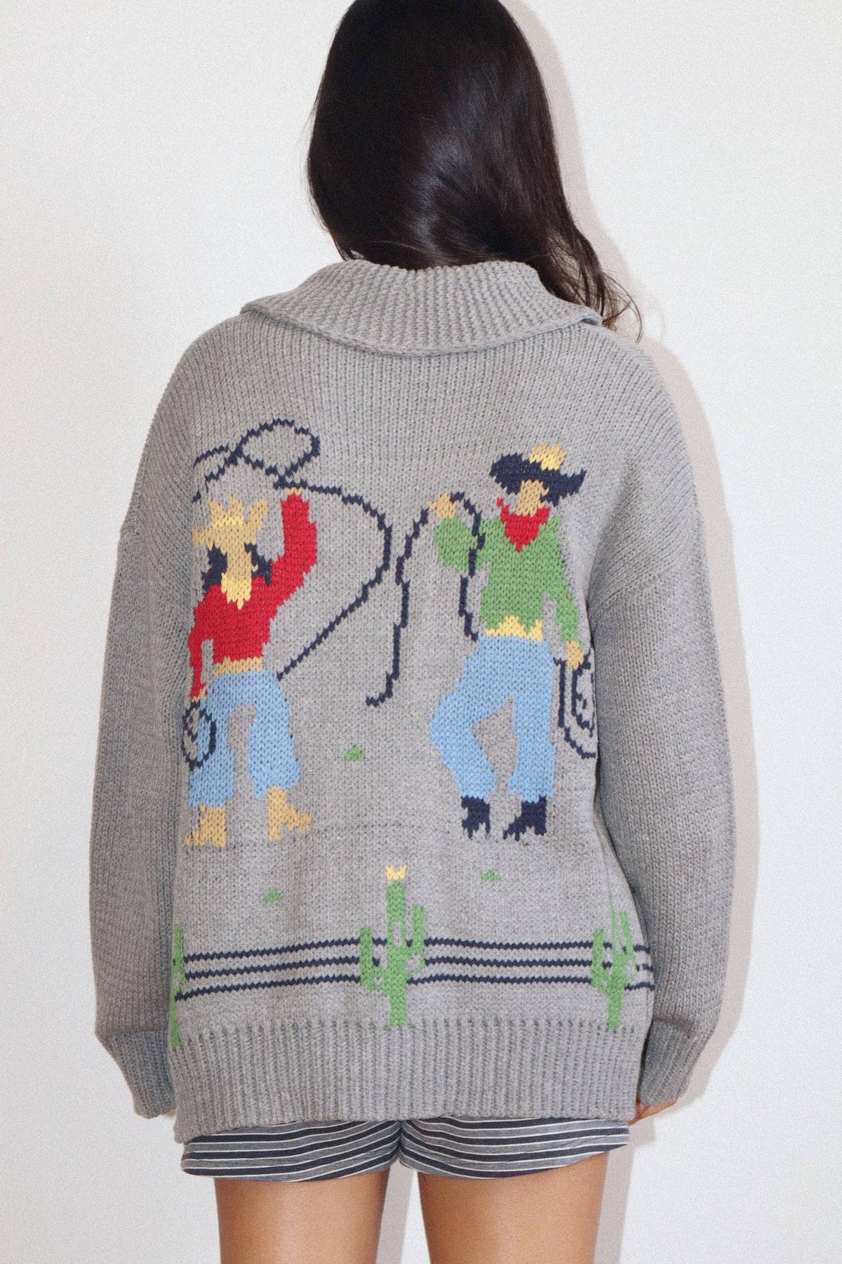 Cowgirl Knit Zip-Up Cardigan : GREY