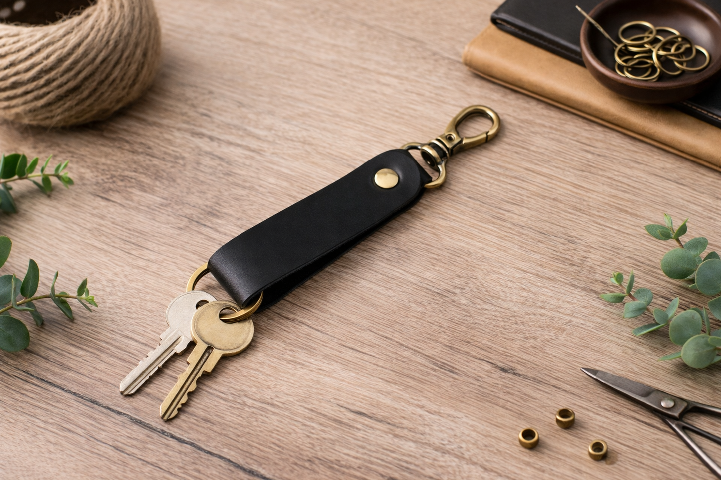 Genuine Leather Keychain, Keychain RIng, Handmade Key Tag: Green
