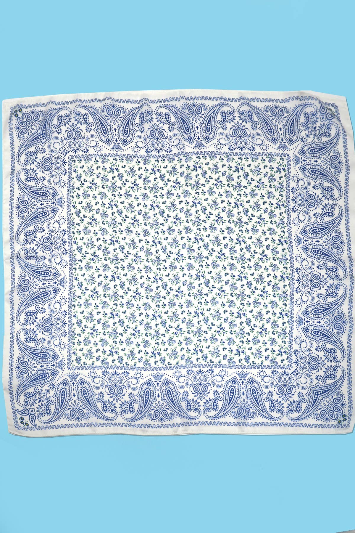 LARGE FLORAL TOILE PRINT BANDANA SCARF-BLUE LU