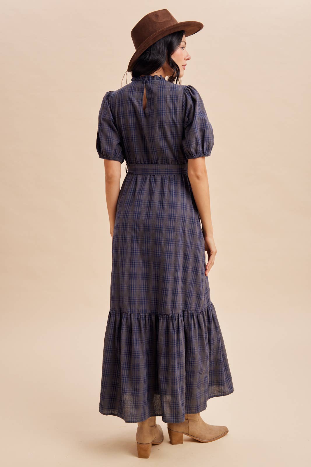 PLAID MAXI DRESS: NAVY STORM