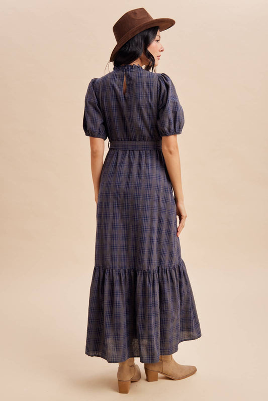 PLAID MAXI DRESS: NAVY STORM