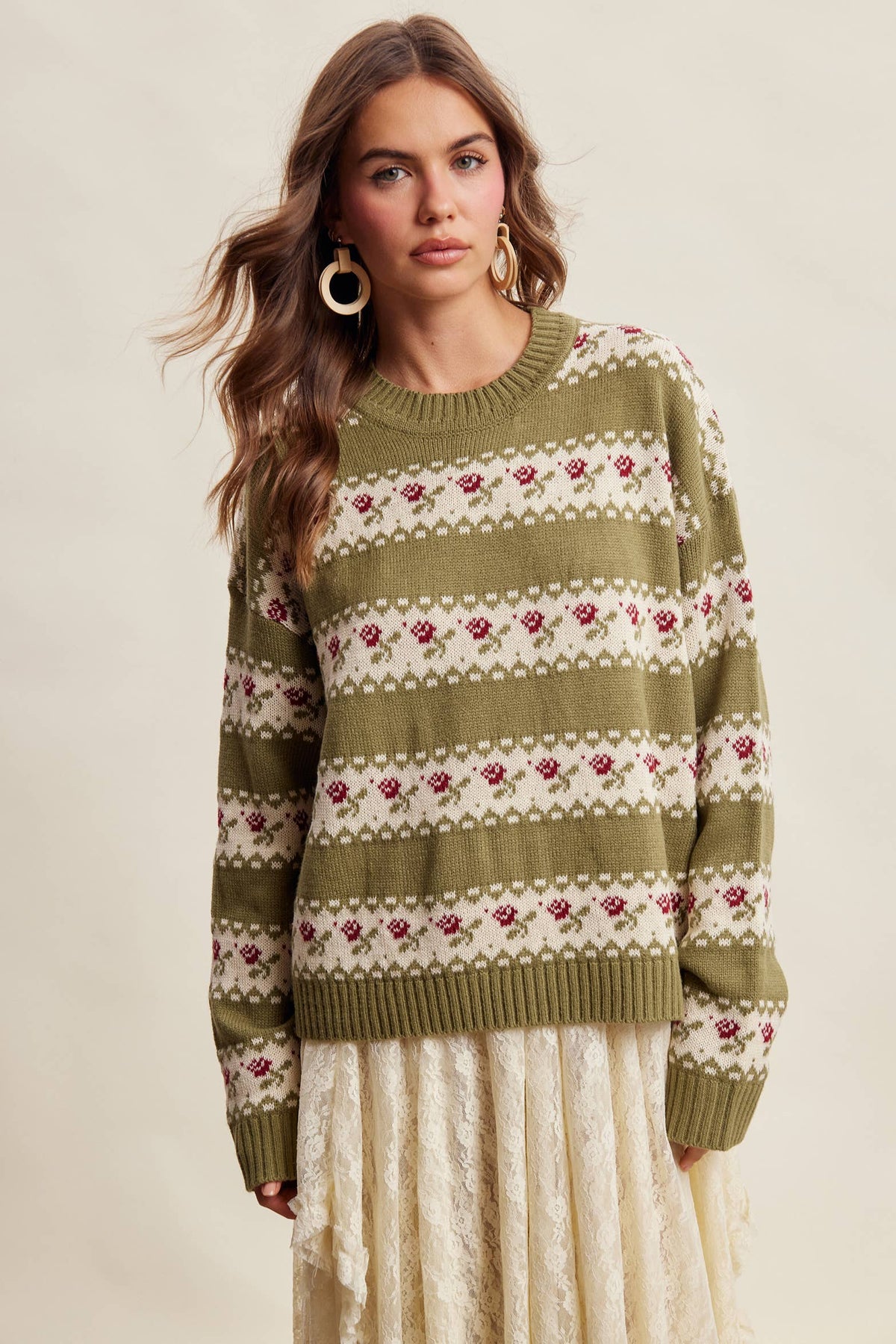 Floral Fair Isle Knit Sweater/Ruby