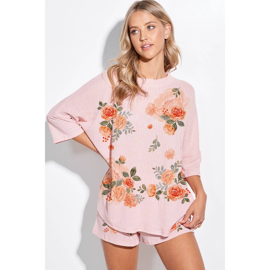Floral print waffle short Set HP