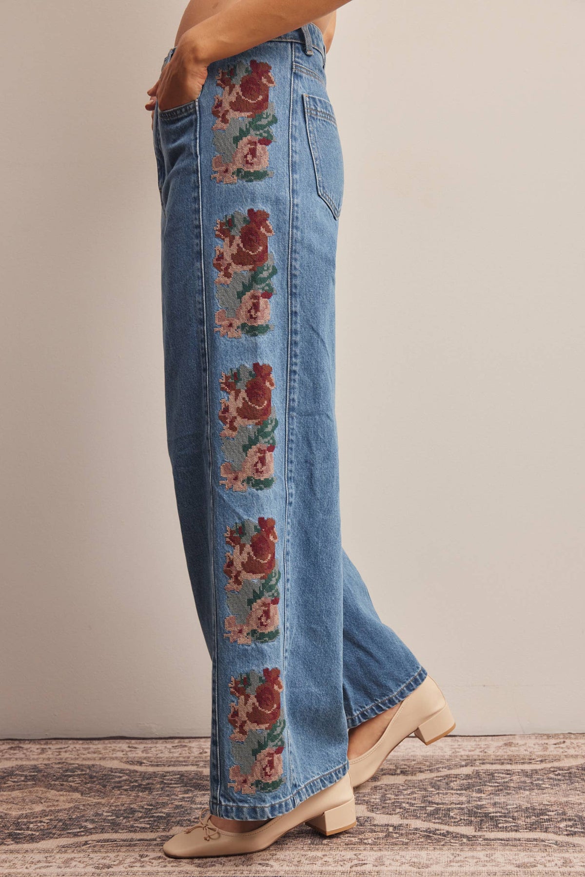 Floral Embroidered Wide Leg Jeans HP