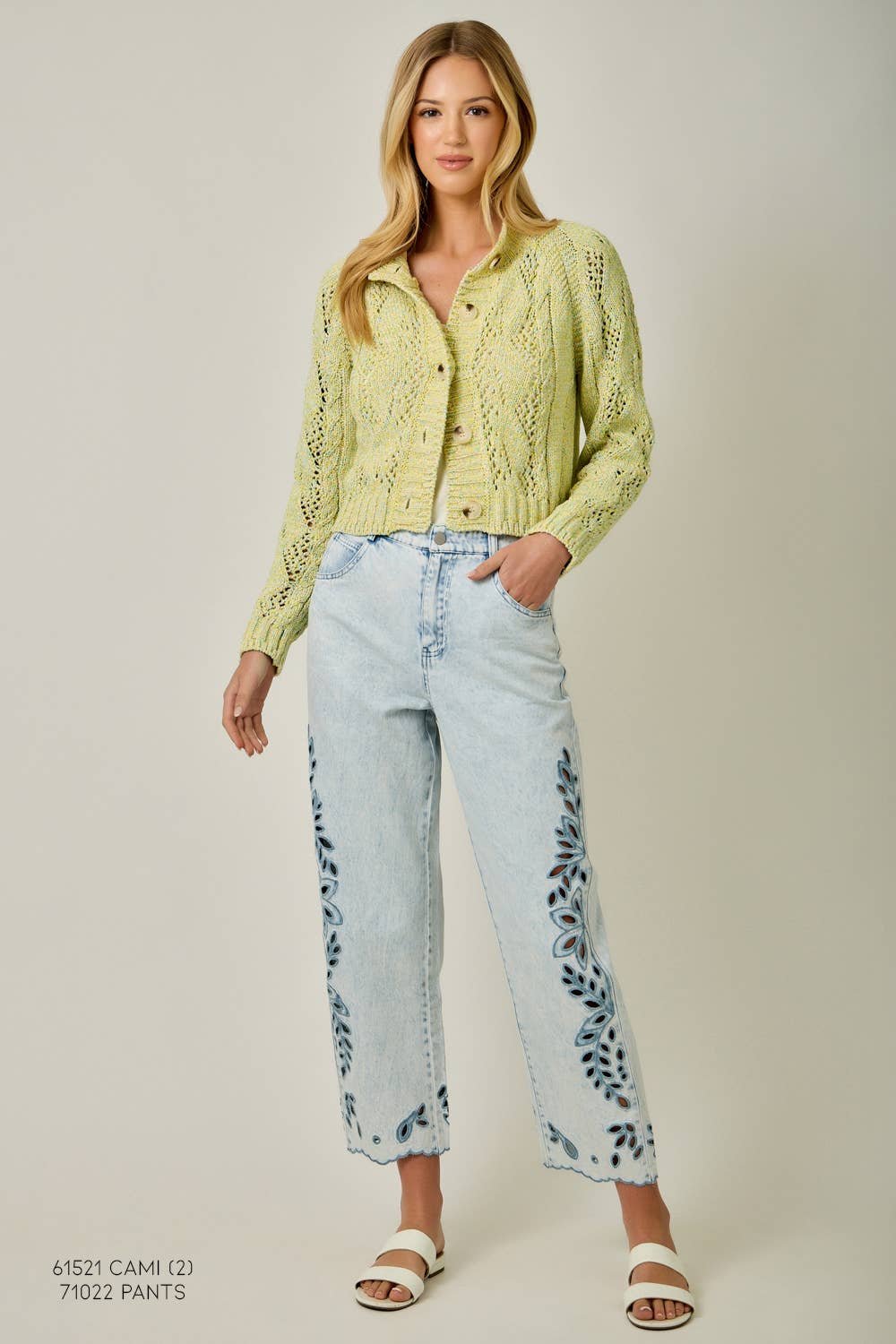 Multicolor Cable Knit Cardigan: Yellow HP