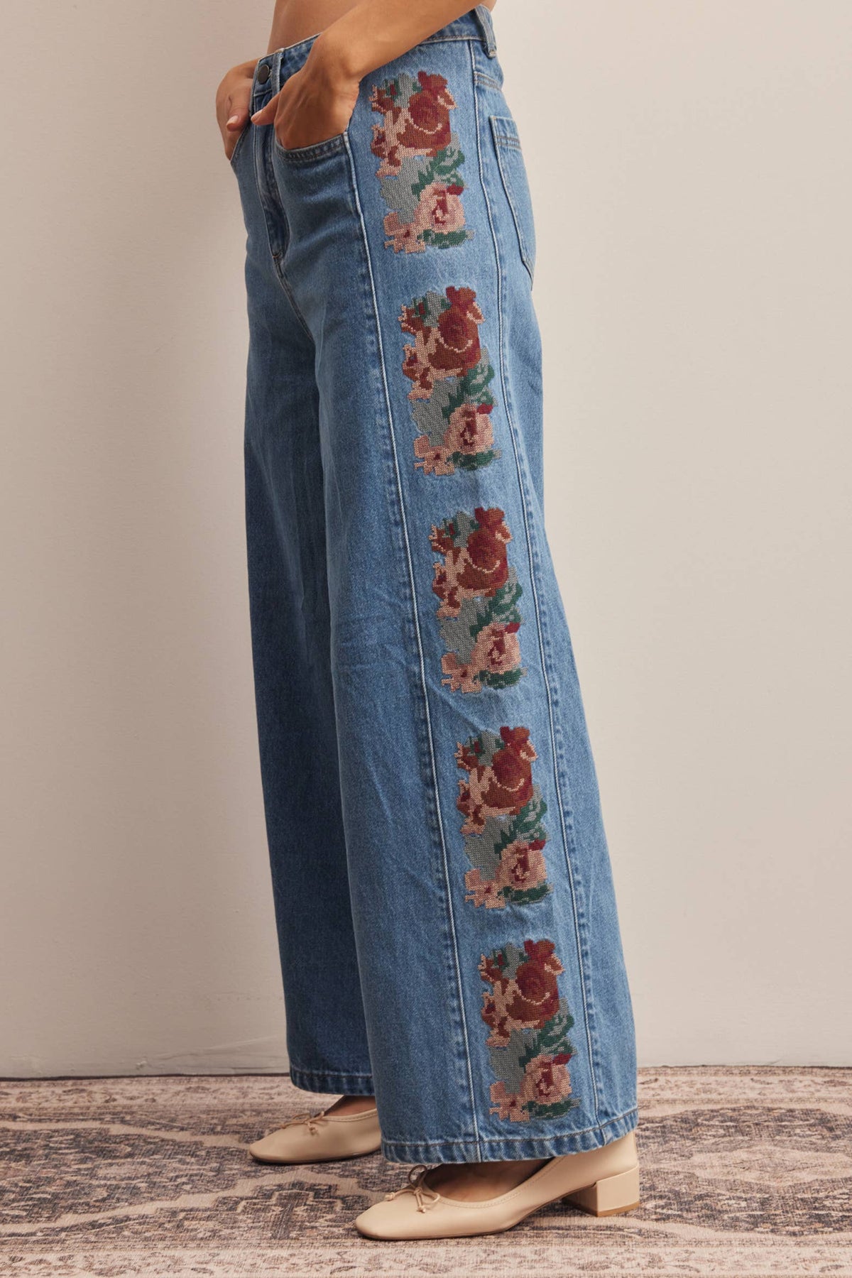 Floral Embroidered Wide Leg Jeans HP