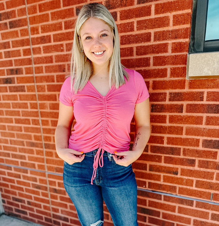 Pink Drawstring Ruched Top