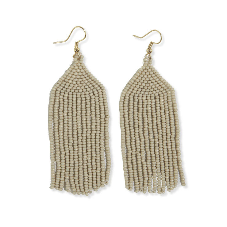 Michele Solid Beaded Fringe Earrings Cream